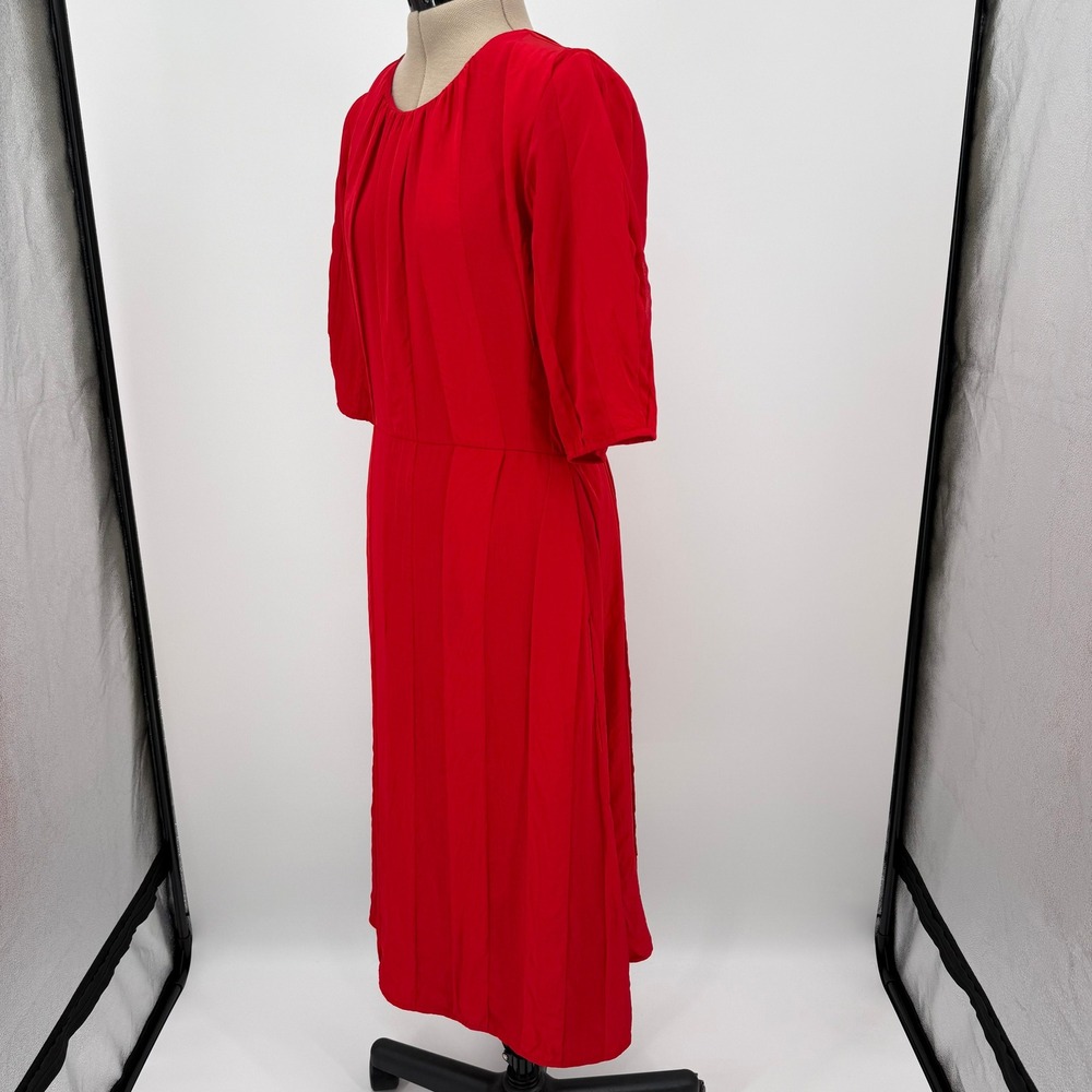 Everlane Women's Short Sleeve Red Striped‎ Ruched Dress - Picture 5 of 14